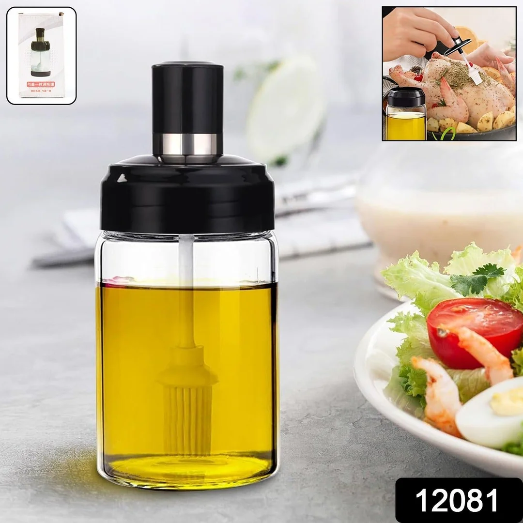 Clear Glass Oil Dispenser Bottle with Integrated Silicone Basting Brush (250ml Approx) image 2