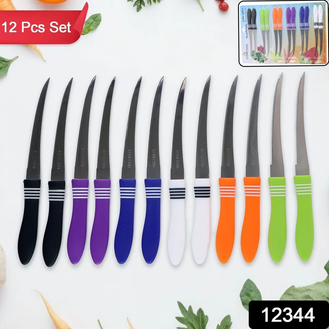 Stainless Steel Multipurpose Serrated Kitchen Knife Set 12 Pieces with Ultra-Sharp Rust-Resistant Blades, Ergonomic Non-Slip Handles for Cutting Fruits, Vegetables, Bread | Daily Cooking Use | Durable  Easy to Maintain image 2