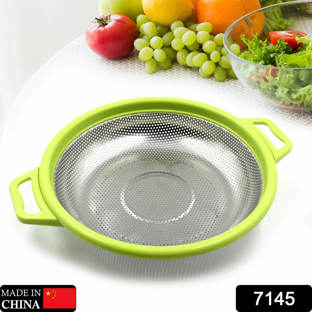 Stainless Steel Colander with Handle, Large Metal Green Strainer for Pasta, Spaghetti, Berry, Veggies, Fruits, Kitchen Food Colander, Dishwasher Safe image 2