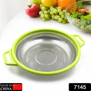Stainless Steel Colander with Handle, Large Metal Green Strainer for Pasta, Spaghetti, Berry, Veggies, Fruits,  Kitchen Food Colander, Dishwasher Safe thumbnail 1