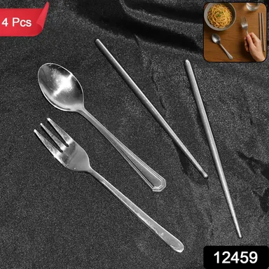 Stainless Steel Cutlery Spoon, Fork & Pair of Chopstick Set thumbnail 1