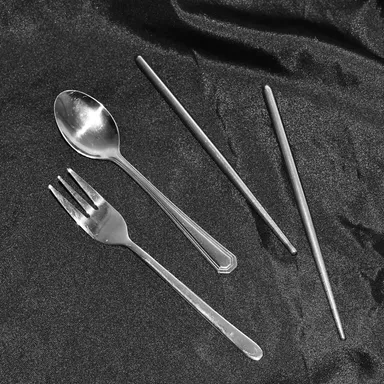 Stainless Steel Cutlery Spoon, Fork & Pair of Chopstick Set thumbnail 0