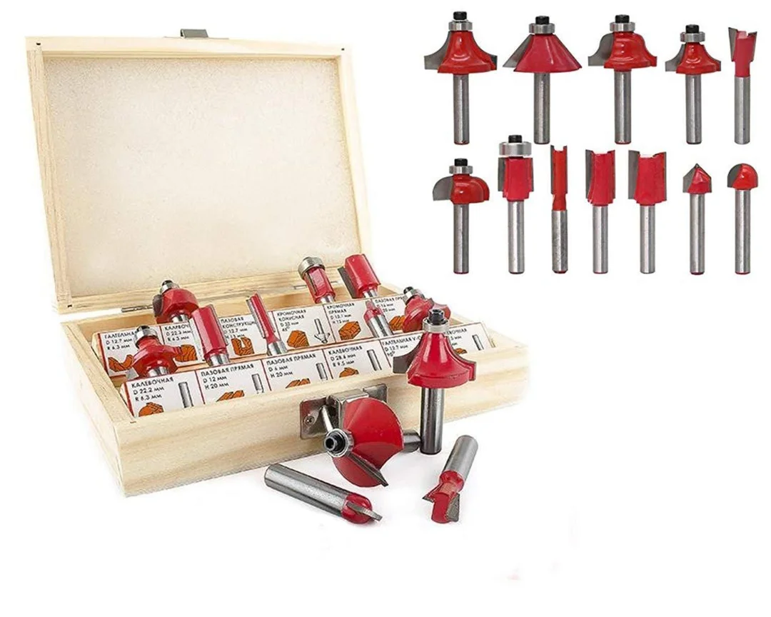 12/15pcs High-Performance Tungsten Carbide Milling Cutter and Router Bit Set for Woodworking, Trimming, Edging, Dovetai Chamfering, and Precision Routing with 1/4” & 1/2” Shank Bits image 1