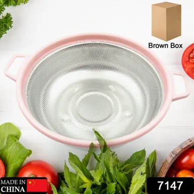 Stainless Steel Colander with Handle | Large Metal Mesh Basket Strainer for Kitchen, Ideal for Washing Pasta, Rice, Fruits, Vegetables & Berries, Rust Resistant, Durable | Dishwasher Safe 1 Pc thumbnail 1