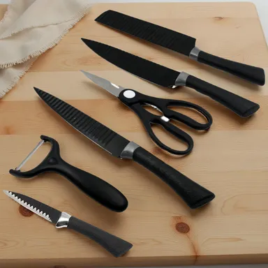 6 Pieces Professional Kitchen Knife Set, Meat Knife, Chef's Knife with Non-Slip Handle for Home, Kitchen and Restaurant with Chef Peeler and Scissor (Stainless Steel / 6 Pcs Set) thumbnail 0