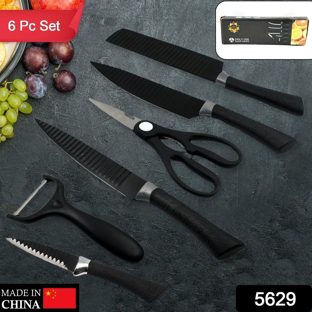 6 Pieces Professional Kitchen Knife Set, Meat Knife, Chef's Knife with Non-Slip Handle for Home, Kitchen and Restaurant with Chef Peeler and Scissor (Stainless Steel / 6 Pcs Set) image 2