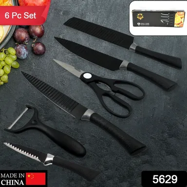 6 Pieces Professional Kitchen Knife Set, Meat Knife, Chef's Knife with Non-Slip Handle for Home, Kitchen and Restaurant with Chef Peeler and Scissor (Stainless Steel / 6 Pcs Set) thumbnail 1
