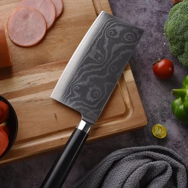 Stainless Steel Chef Damascus Cleaver Vegetable Knife with Plastic Handle & Cover, Multipurpose Use for Kitchen or Restaurant (12 Inch) thumbnail 0