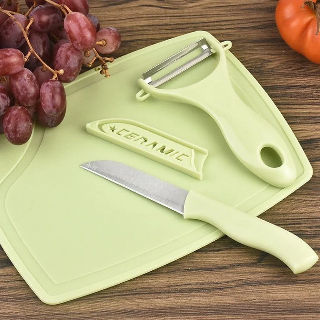 Plastic Kitchen Peeler with Ergonomic Green Handle | Classic Stainless Steel 3-Piece Knife Set Combo | Durable Fruit and Vegetable Peeler with Sharp Stainless Knives for Everyday Kitchen Prep image 1