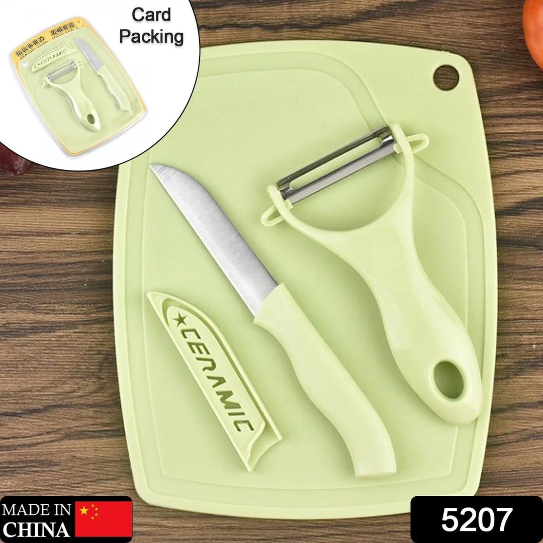Plastic Kitchen Peeler with Ergonomic Green Handle | Classic Stainless Steel 3-Piece Knife Set Combo | Durable Fruit and Vegetable Peeler with Sharp Stainless Knives for Everyday Kitchen Prep image 2