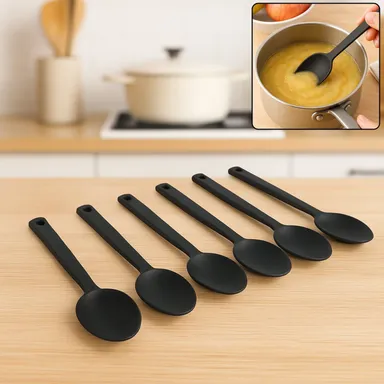 Multipurpose Silicone Spoon, Silicone Basting Spoon Non-Stick Kitchen Utensils Household Heat-Resistant Non Stick Spoons Kitchen Cookware Items For Cooking and Baking (6 Pcs Set) thumbnail 0