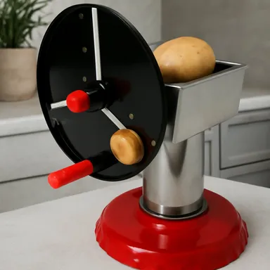 Stainless Steel Chips Maker and Vegetable Slicer for Kitchen Potato Slicer Graters and Chippers. Chips Maker is Suitable for Vegetable Cuttings. Chips Maker Consist Hard Coated Iron Wheel and Stand. thumbnail 0