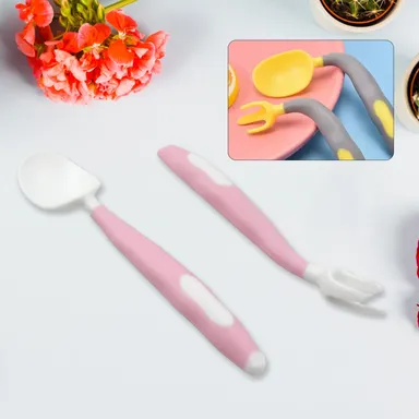 Silicone Bendable Kids Spoon & Fork Set – Toddler Self-Feeding Utensils (2 Pc Set) thumbnail 0