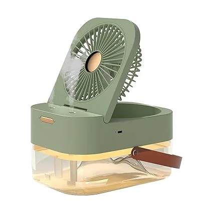 CALANDIS Desktop Humidifier Fan with Night Light Quiet Air Cooler for Office Desk Camping Table Portable Mini USB Green 1 Unit Personal Air Cooling Mist Fan image 1