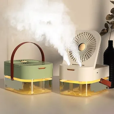 Calandis Portable Desktop Humidifier Fan with LED Night Light Quiet Mist Air Cooler USB Powered Personal Cooling Humidifier for Office Table Camping Home Green 3‑in‑1 Mini Air Cooler & Moisture Fan thumbnail 1