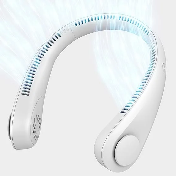 Portable Neck Fan 4000mAh USB Rechargeable Hands Free Bladeless Wearable Personal Cooling Fan Headphone Design 3 Speed Battery Operated Mini Air Cooler for Travel Office Home India image 3