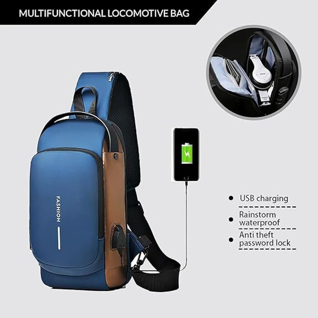 Premium Waterproof Anti Theft Sling Bag with USB Charging Port TSA Password Lock Reflective Strip High Capacity Crossbody Shoulder Backpack for Travel Commuting Cycling Outdoor Sports image 2