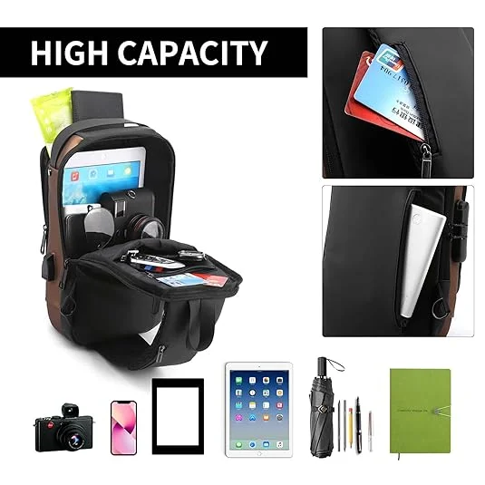 Premium Waterproof Anti Theft Sling Bag with USB Charging Port TSA Password Lock Reflective Strip High Capacity Crossbody Shoulder Backpack for Travel Commuting Cycling Outdoor Sports image 5