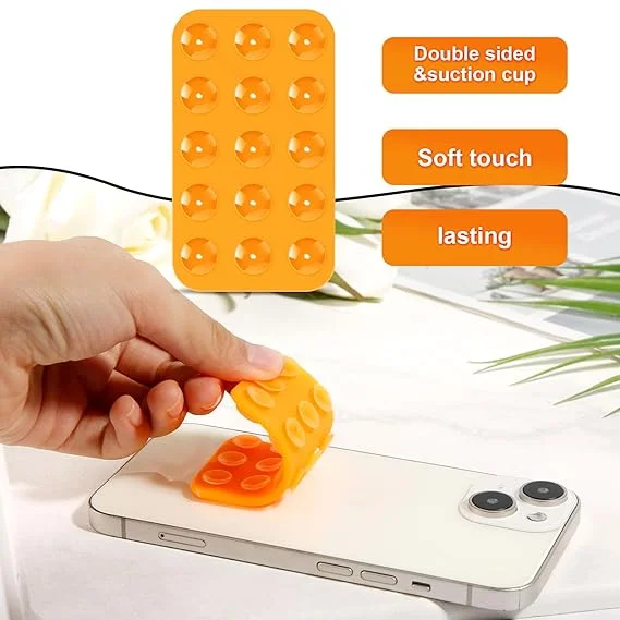 Lasuroa Double Sided Silicone Suction Cup Phone Mount Holder Orange Secure Grip Mobile Stand for Car Mirror Desk Smooth Surfaces Compatible with Note 9 Power Banks image 2