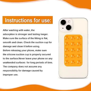 Lasuroa Double Sided Silicone Suction Cup Phone Mount Holder Orange Secure Grip Mobile Stand for Car Mirror Desk Smooth Surfaces Compatible with Note 9 Power Banks thumbnail 2