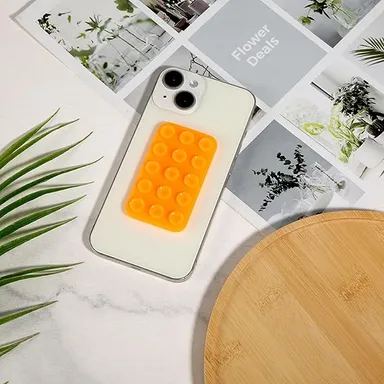 Lasuroa Double Sided Silicone Suction Cup Phone Mount Holder Orange Secure Grip Mobile Stand for Car Mirror Desk Smooth Surfaces Compatible with Note 9 Power Banks thumbnail 3