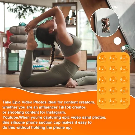 Lasuroa Double Sided Silicone Suction Cup Phone Mount Holder Orange Secure Grip Mobile Stand for Car Mirror Desk Smooth Surfaces Compatible with Note 9 Power Banks image 5