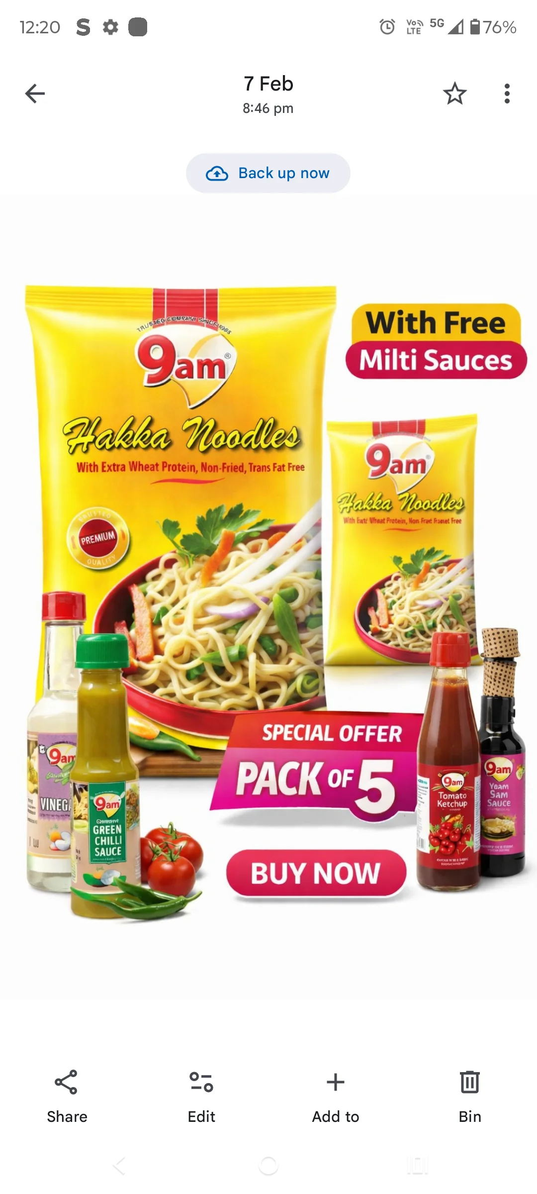 Hakka Noodles Instant Masala Noodles with Katup Flavour, Quick Cook, Vegetarian, Ready-to-Eat, 200g Pack, Spicy Tangy Taste for Home, Office, Snack & Party Use image 1