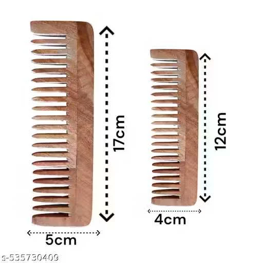 Herbal Neem Wood Hair Comb Set of 2 – Handcrafted Anti Hair Fall Detangling Comb for Dandruff Control, Scalp Massage, Static Free Healthy Hair Care for Men Women image 2