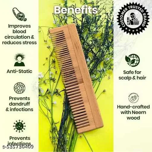 Herbal Neem Wood Hair Comb Set of 2 – Handcrafted Anti Hair Fall Detangling Comb for Dandruff Control, Scalp Massage, Static Free Healthy Hair Care for Men Women image 3