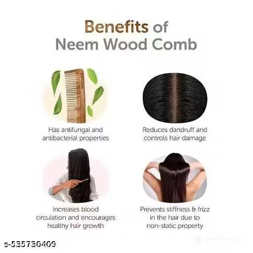 Herbal Neem Wood Hair Comb Set of 2 – Handcrafted Anti Hair Fall Detangling Comb for Dandruff Control, Scalp Massage, Static Free Healthy Hair Care for Men Women image 4