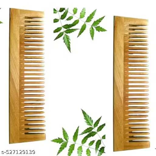 Premium Neem Wood Hair Comb Set 7 Inch Pack of 2 – 100 Percent Natural Anti Dandruff Detangling Comb for Hair Growth, Scalp Massage, Static Free Eco Friendly Grooming for Men Women image 1