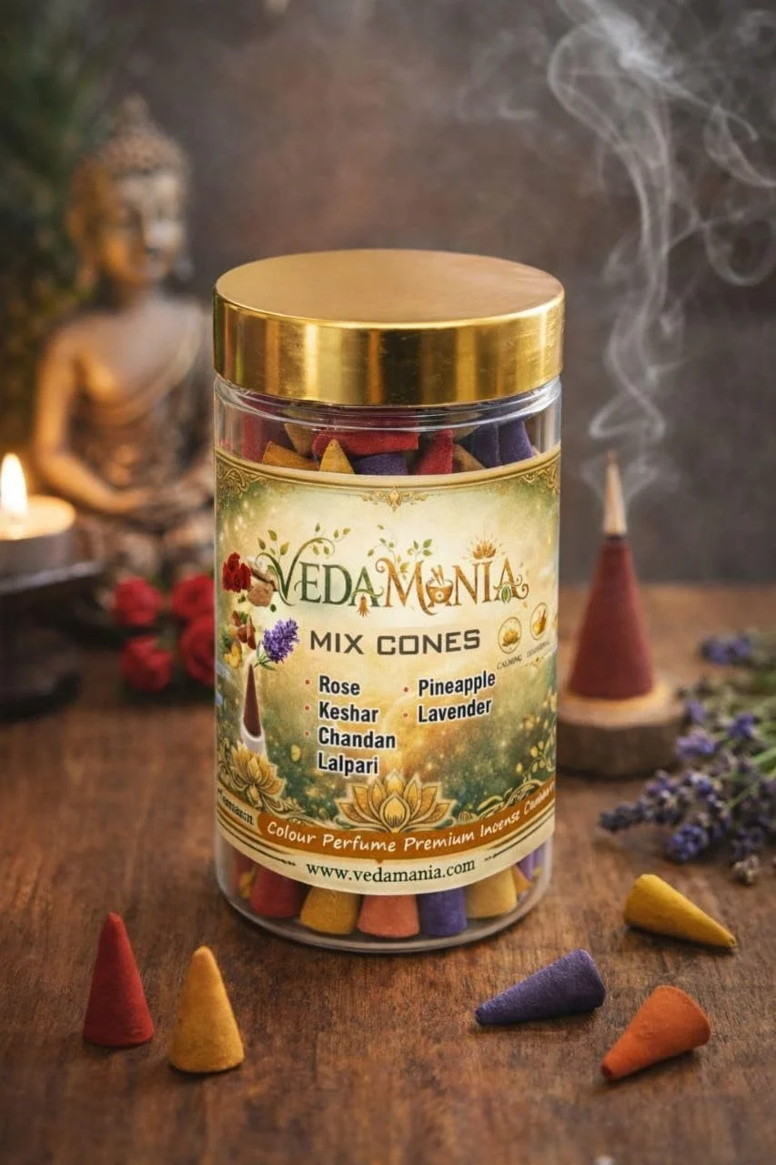 Mix Incense Cones 100 Gram | Premium Colourful Dhoop Batti with Rose, Kesar, Chandan, Lavender, Pineapple & Lalpari Fragrances | Long-Lasting Aroma for Puja, Meditation, Yoga, Home, Office image 4