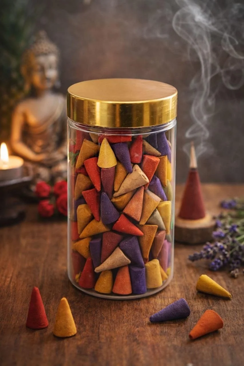 Mix Incense Cones 100 Gram | Premium Colourful Dhoop Batti with Rose, Kesar, Chandan, Lavender, Pineapple & Lalpari Fragrances | Long-Lasting Aroma for Puja, Meditation, Yoga, Home, Office image 5