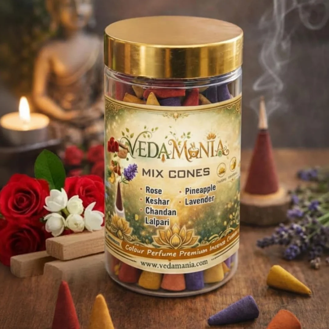 Mix Incense Cones 100 Gram | Premium Colourful Dhoop Batti with Rose, Kesar, Chandan, Lavender, Pineapple & Lalpari Fragrances | Long-Lasting Aroma for Puja, Meditation, Yoga, Home, Office image 1