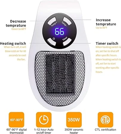 DAONEG 350W Plug In Radiant Space Heater 120V Fast Heating Energy Efficient Mini Room Heater with Thermostat Timer LED Display for Bedroom Home Office Indoor Use image 2