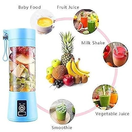 Blue Galaxy Portable Electric USB Rechargeable Juicer Bottle Blender 4 Blade High Speed Smoothie Maker Grinder Mixer 380ml Travel Fitness Fruit Juice Maker for Home Gym Office India image 3
