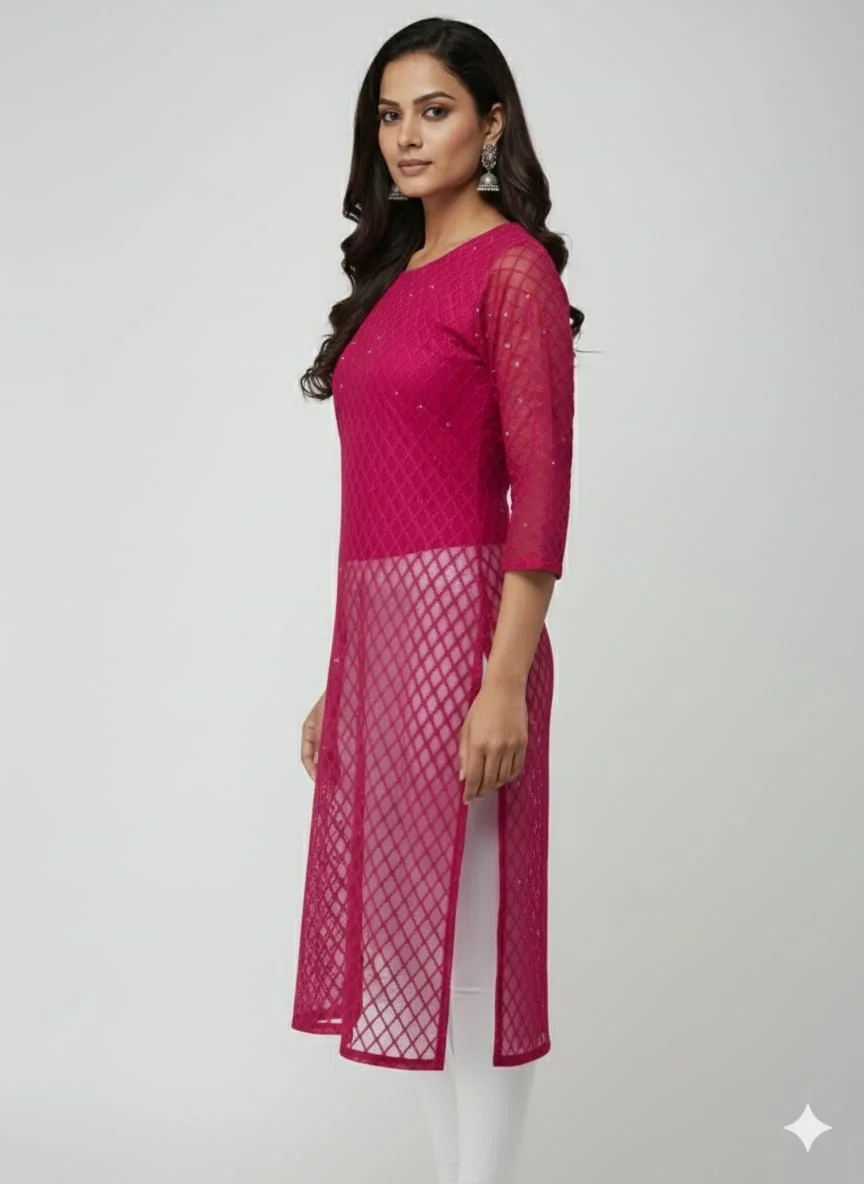 Red Net Kurti | Stylish Traditional Wear for Women, Perfect for Festivals, Parties, and Special Occasions image 2