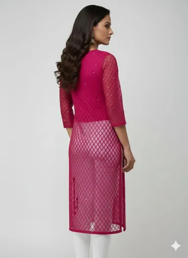 Red Net Kurti | Stylish Traditional Wear for Women, Perfect for Festivals, Parties, and Special Occasions thumbnail 2