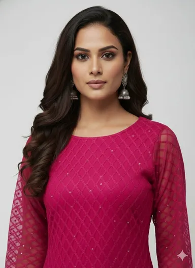 Red Net Kurti | Stylish Traditional Wear for Women, Perfect for Festivals, Parties, and Special Occasions thumbnail 3