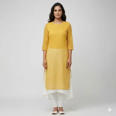Yellow Net Kurti for Women, Stylish Ethnic Top, Party & Casual Wear, Lightweight Summer Kurti, Embroidered or Printed Designs, Sizes S–XL thumbnail 0