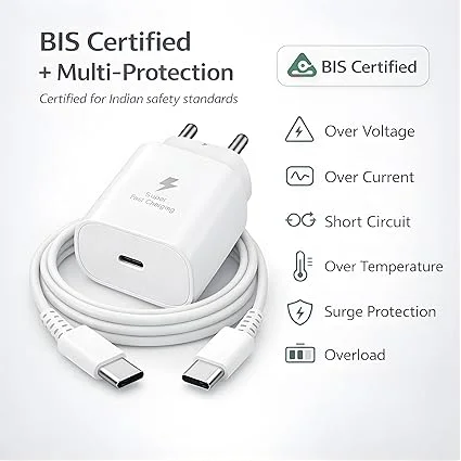 25W Super Fast Charging PD Charger for Samsung Galaxy S26 S25 Ultra S24 FE A56 A36 A16 M55 5G F55 Z Fold Series with Type C to C Cable BIS Certified Fast Charger Adapter image 3