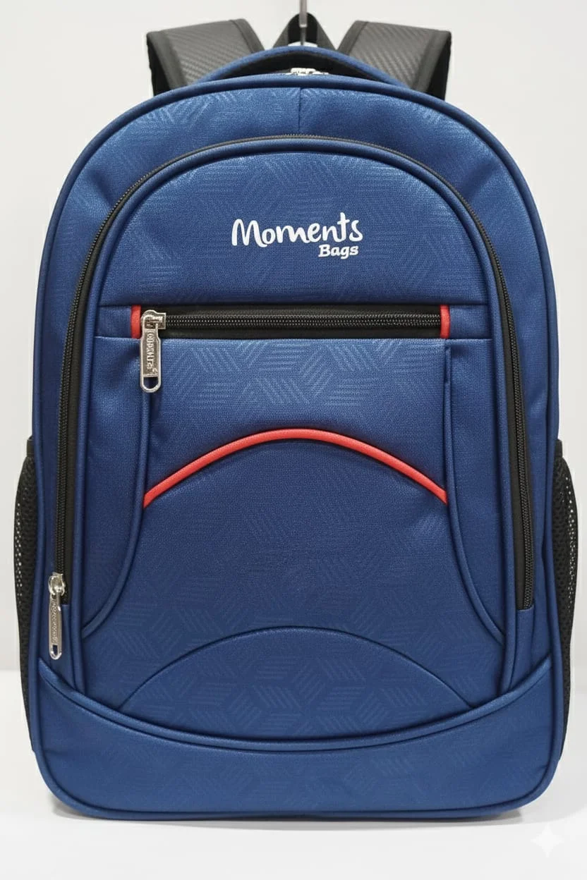 Moments Bags Navy Blue Multi-Compartment Laptop Backpack with Ergonomic Padding and Mesh Side Pockets for Men Women and Students image 2