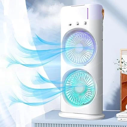 Double Ended Spray Mist Fan 4000mAh USB Rechargeable Rotatable Mini Air Cooler with Water Tank, 3 Speed Oscillating Desk Fan with LED Light Remote Touch Control for Home Office Bedroom Summer Cooling India image 1