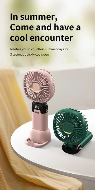 Portable Hand Held Mini USB Rechargeable Fan 5000mAh 5 Speed Foldable Personal Travel Desk Fan for Camping Outdoor Office Home Pink image 3