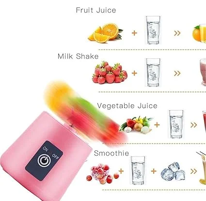 Portable USB Rechargeable Juicer Blender 380ml Mini Smoothie Maker with 6 Stainless Steel Blades Pink Personal Mixer for Shakes Juices Baby Food Gym Travel Use India image 2