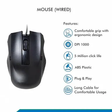 High Precision Wired USB Mouse for PC Laptop, Ergonomic Optical Mouse 1000 DPI Plug and Play, Budget Computer Mouse Under 200 for Office Home Gaming India thumbnail 4