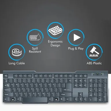 USB Wired Keyboard Full-Size USB Keyboard 104 Keys Plug-and-Play USB Keyboard for Laptop PC Desktop Ergonomic Typing Multimedia Keys Spill-Resistant Durable Office Home Use thumbnail 2