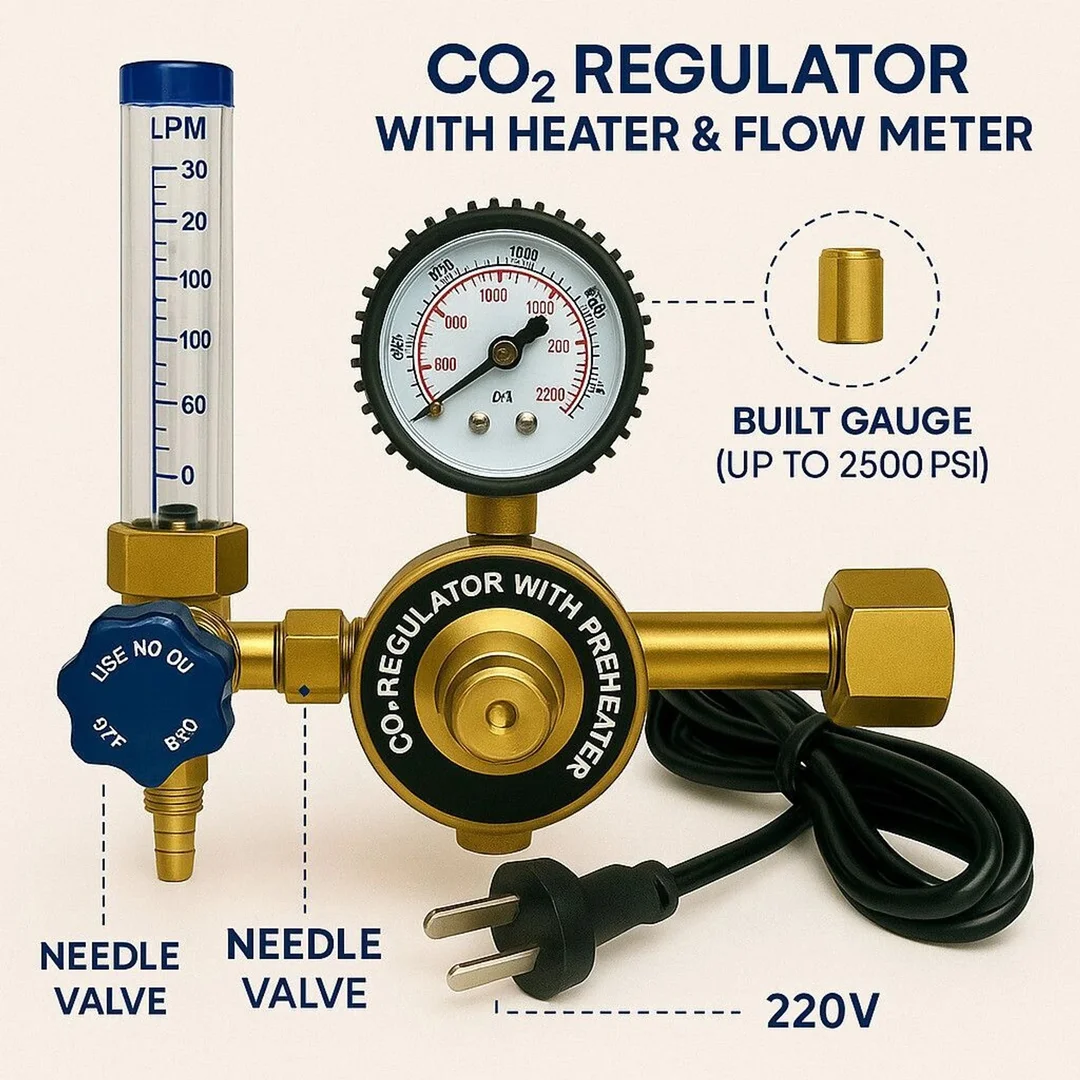CO2 Regulator with Preheater and Flow Meter 220V Electric Gas Pressure Control Valve for Aquarium CO2 System Brewing Setup and MIG Inverter Welding Machine image 2