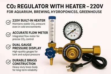 CO2 Regulator with Preheater and Flow Meter 220V Electric Gas Pressure Control Valve for Aquarium CO2 System Brewing Setup and MIG Inverter Welding Machine thumbnail 2