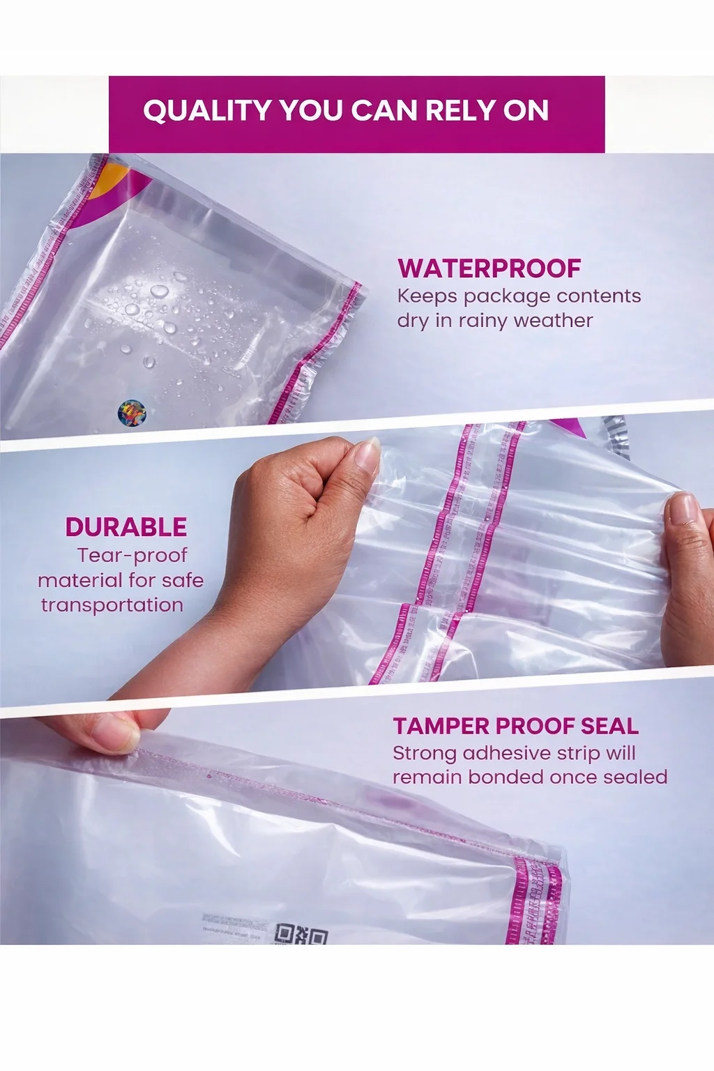 Barcode Printed Poly Courier Bags Pack of 50 Tamper Proof Self Seal Waterproof Plastic Packaging Pouch for Ecommerce Shipping Clothes Documents Online Sellers Resellers image 2